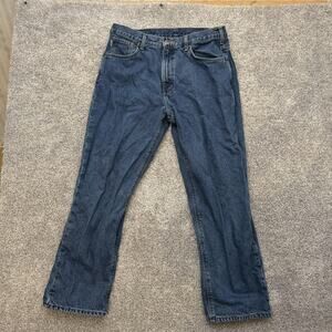 Carhartt Jeans Mens 34x28 Blue Flannel Lined Relaxed Fit B172 DST Workwear Denim